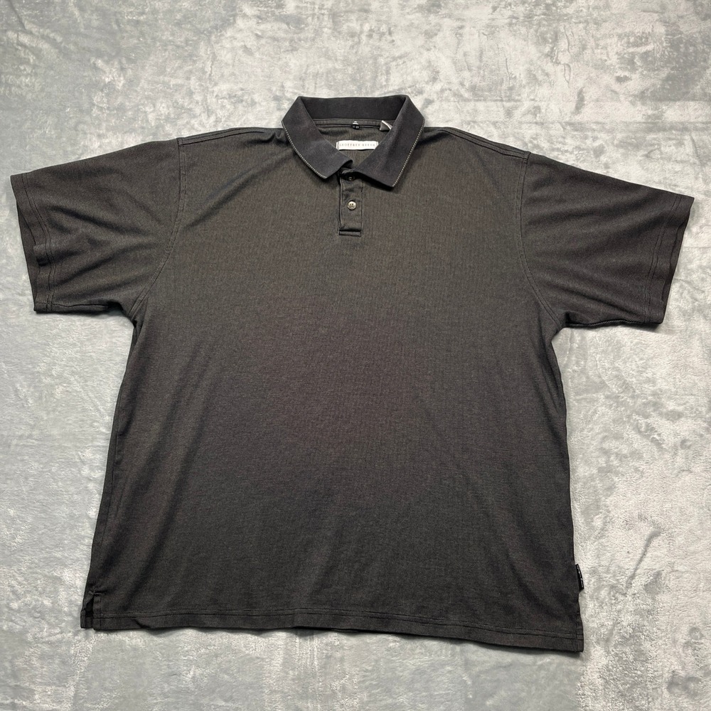 Geoffrey Beene Polo Shirt Mens Large Gray Micro Pattern Short Sleeve Casual Top